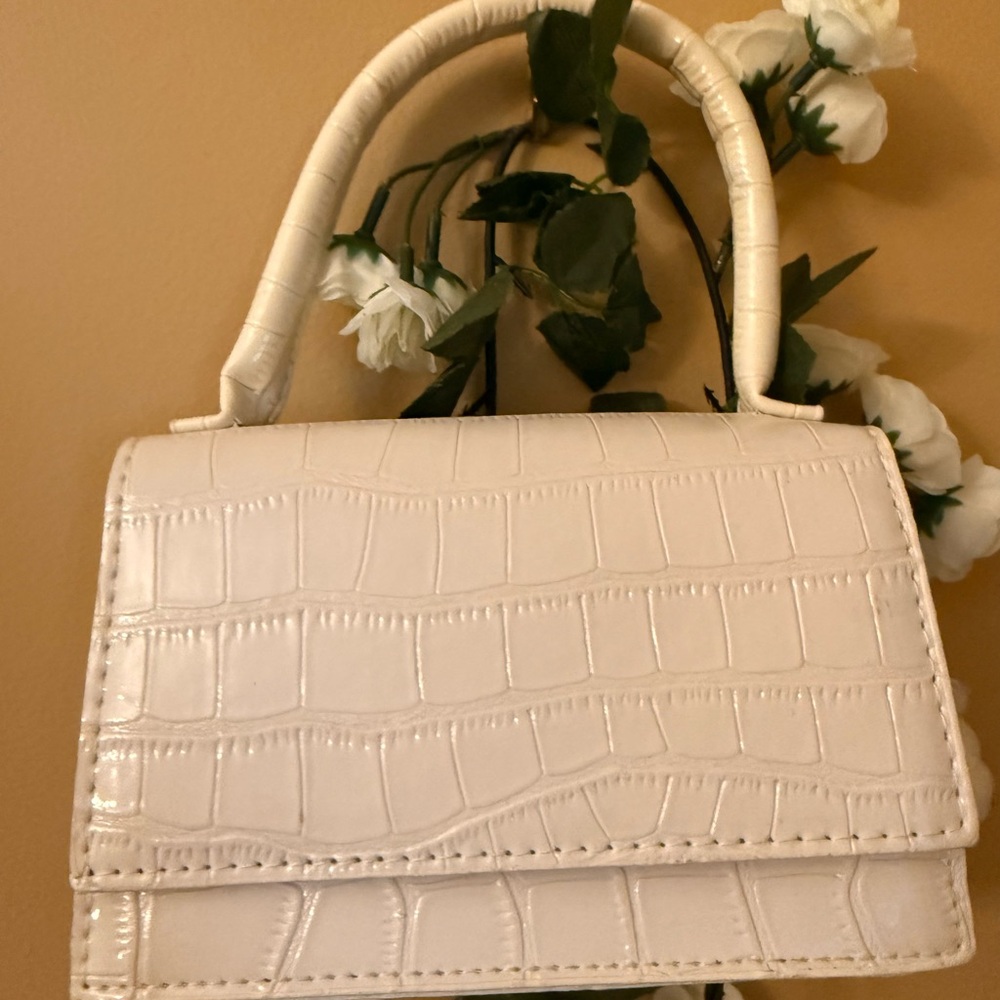Macy's White Mini Bag with Croc-Embossed Texture